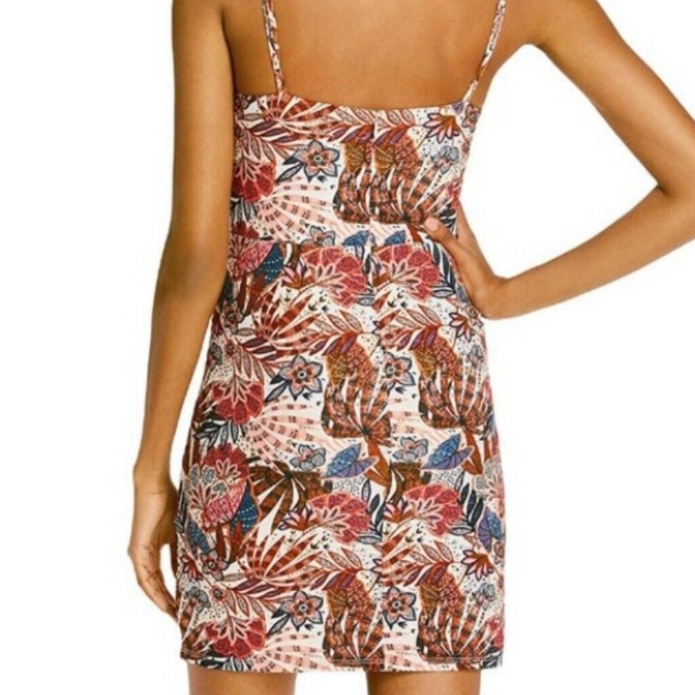 Aqua Brand Dress Sleeveless Floral Brown White Navy Lined Women's XS X-Small NEW - Picture 2 of 2